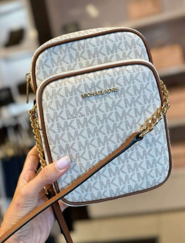 Bolsa Michael Kors Transversal Jet Set Logo Média Bege - Image 2