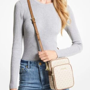 Bolsa Michael Kors Transversal Jet Set Logo Média Bege