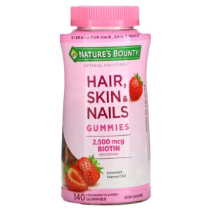 Nature's Bounty, Cabelo, Pele, Unhas, 2500 Mcg, Biotina, 140 gummies morango Vitamina