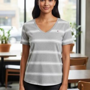 Blusinha Blusa Feminina Tommy Hilfiger Feminina Listrada Cinza tam P