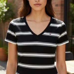 Blusinha Blusa Feminina Tommy Hilfiger Feminina Listrada Preta tam M