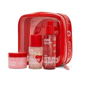 Kit Presente Victoria's Secret Pink Juicy Strawberry Manteiga, Óleo e Splash Brilho