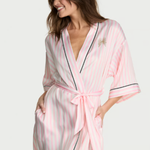 Signature Satin Short Piped Robe Cetim Victorias Secret M/G